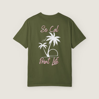 So Cal Print Life- White Logo Tee (Comfort Colors, 100% ring-spun cotton)